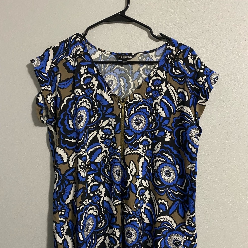Express Vibrant Blue and Brown Floral Blouse
